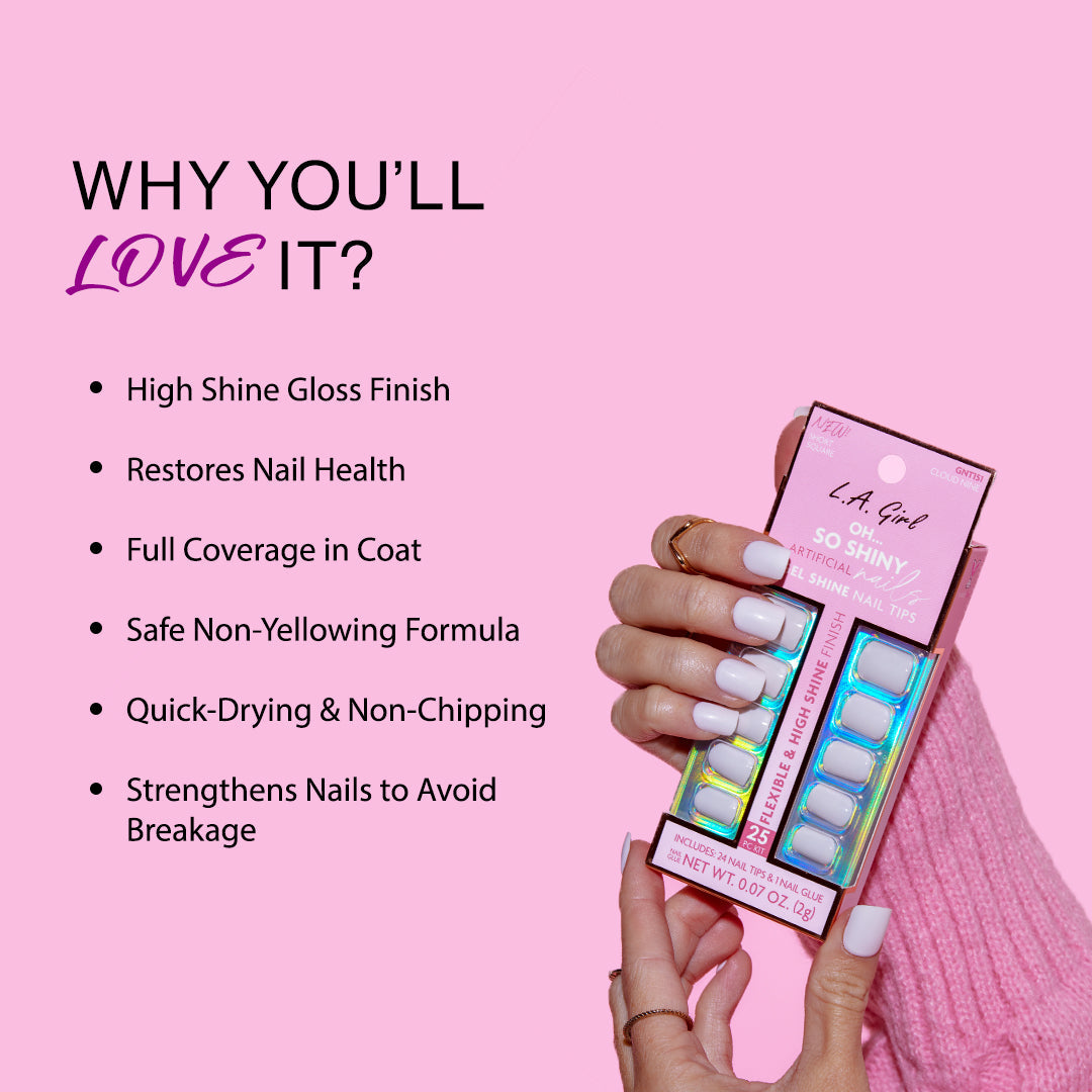 Oh So Shiny Artificial Nail Tips-Cloud Nine -25 Pc Kit