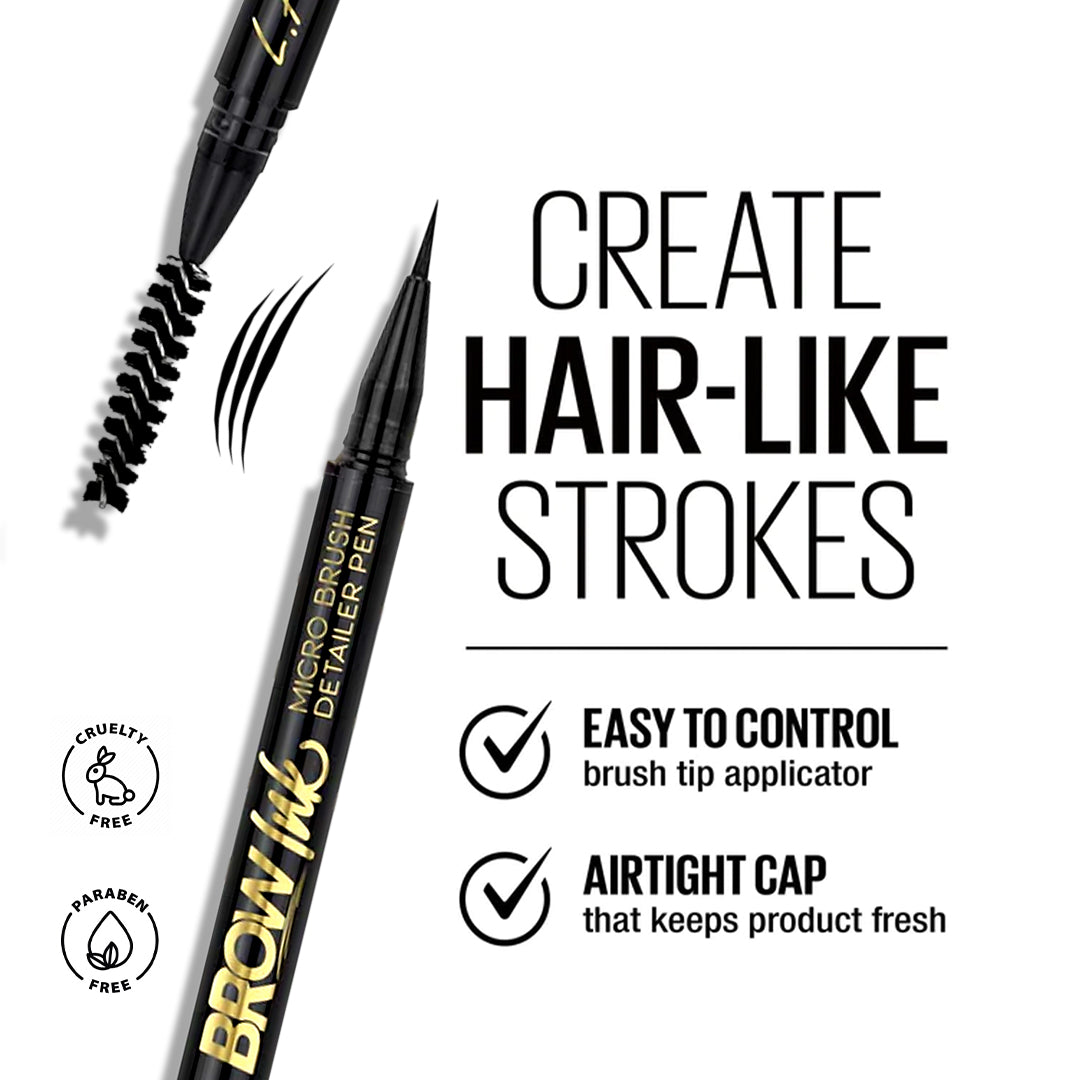 L.A.Girl Brow Ink Micro Brush Detailer Pen-Soft Brown